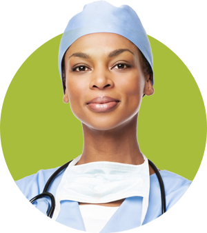 Portrait of healthcare provider in green circle